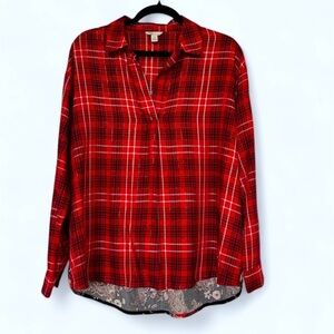 2/$30 Cato Plaid and Floral Long Sleeve Blouse Top SZ S